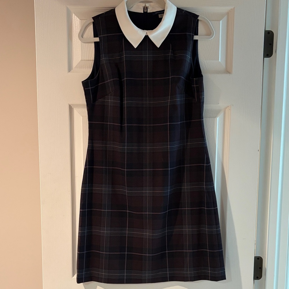 Tommy Hilfiger Sleeveless Plaid Shift Dress with White Peter Pan Collar